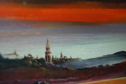Karel Sirag - Miniatuur- De verre stad- olieverf verkocht voor € 750!