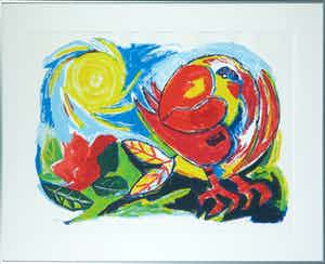 John Lie a Fo - Zeefdruk, Chanson du soleil rouge - Ingelijst verkocht voor € 35!