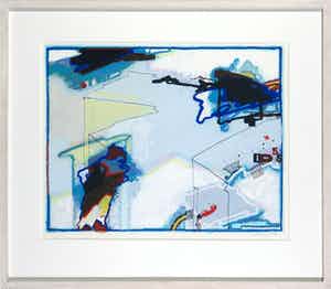 Huibert van Dorp - Zeefdruk, Compositie met rode telefoon - Ingelijst verkocht voor € 1!