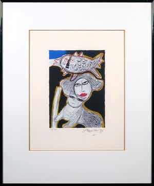 Corneille - Zeefdruk, Poisson - Ingelijst verkocht voor € 180!