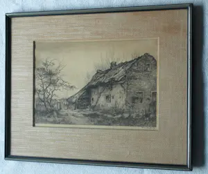 Toon de Jong - Ingelijste ets , Eemnes-Buiten met Boerin - 1906 kopen? Bied vanaf 50!