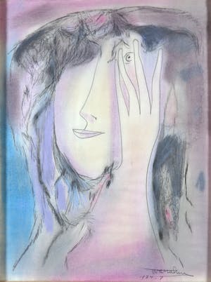 Theo van der Nahmer - Tekening, Door de vingers gezien - Ingelijst kopen? Bied vanaf 1!