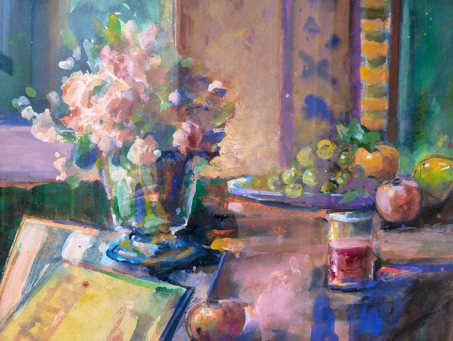 Wil van Leeuwen - STILLEVEN MET BLOEMENVAAS EN FRUITSCHAAL kopen? Bied vanaf 20!