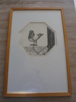 Erna van Mondfrans - Ets. Titel,"Een duifje in balans". kopen? Bied vanaf 30!