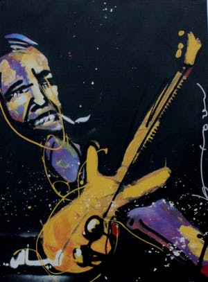 Herman Brood - Ingelijste zeefdruk: de basgitarist kopen? Bied vanaf 399!