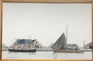 Ciano Siewert - Aangemeerde boten in een vaart - Aquarel, Ingelijst kopen? Bied vanaf 450!
