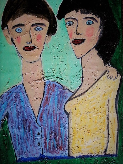 Anne Verhoijsen - GROOT expressionistisch olieverf - Naïeve kunst "de wonderlijke ontmoeting" kopen? Bied vanaf 1!