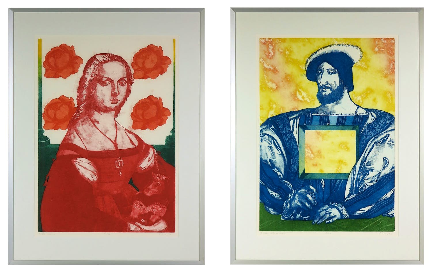 Eliza Kopec - Set van twee mooie etsen / aquatints, A man with a view + Rode vrouw - Ingelijst kopen? Bied vanaf 100!