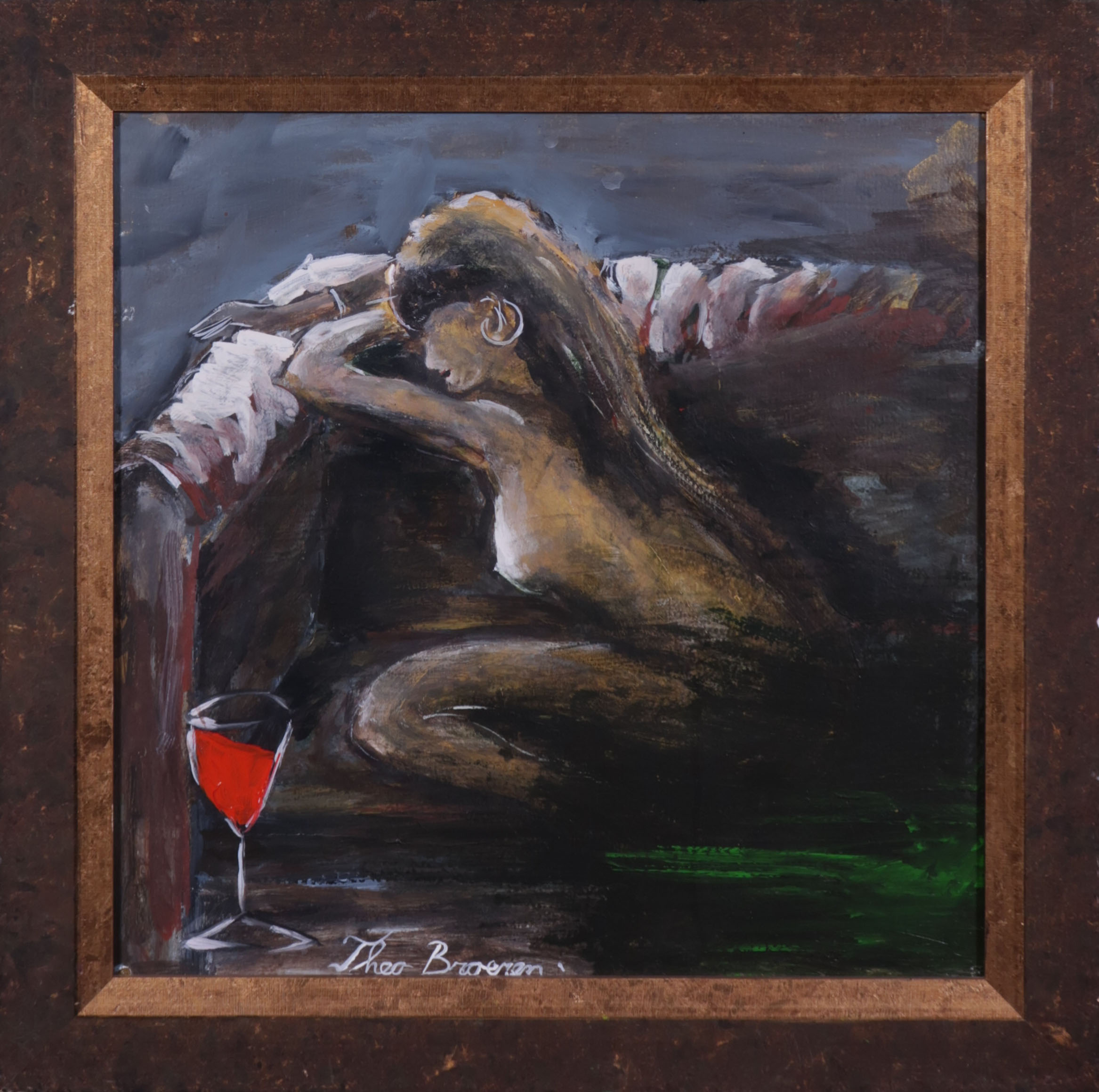 Theo Broeren - Acryl op board, Woman - Ingelijst verkocht voor € 1!