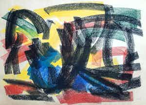 Andre van der Vossen - Abstracte compositie, tekening met pastelkrijt verkocht voor € 250!