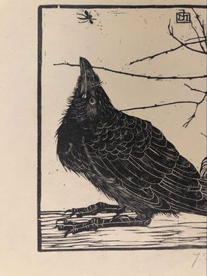 Jan Mankes - Houtsnede kleine kraai kijkend naar mugje - Gesigneerd - 1918 kopen? Bied vanaf 395!