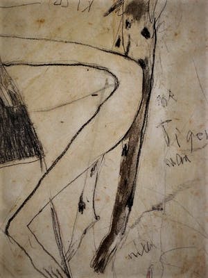 Margot de Jager - werk uit 1984 - Expressionistische gemengde techniek "Tiger Man" gesigneerd kopen? Bied vanaf 30!