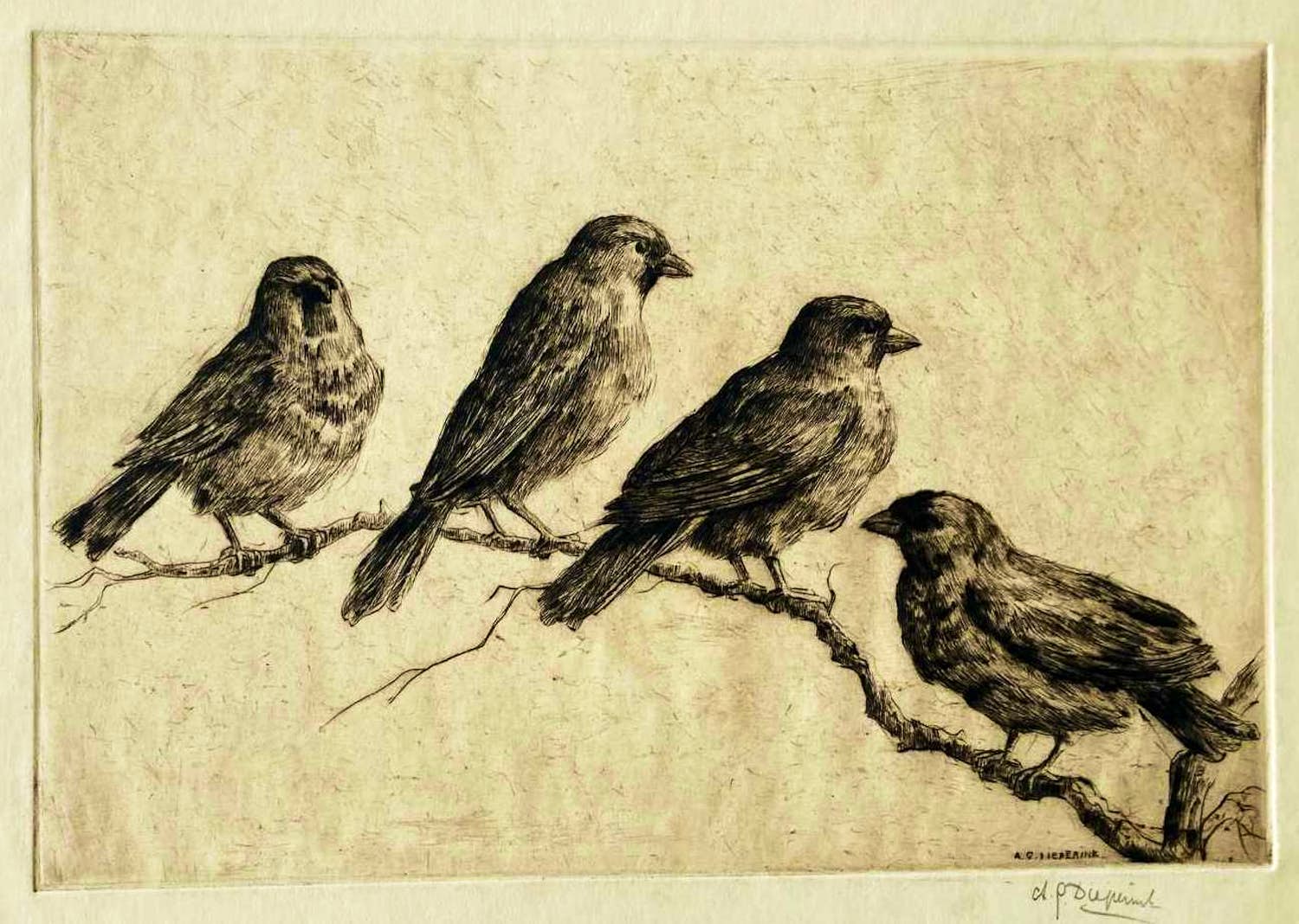 Alexander Gerhardus Dieperink - Mussen op een tak verkocht voor € 45!