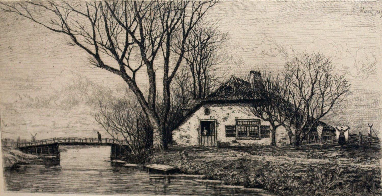 Elias Stark - aan de Linge - ets 1889 kopen? Bied vanaf 25!