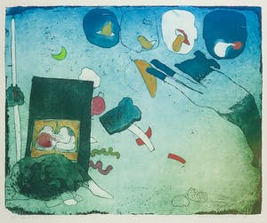 Michel van Overbeeke - Kleurenets met bladgoud, Lunch time - Ingelijst kopen? Bied vanaf 50!