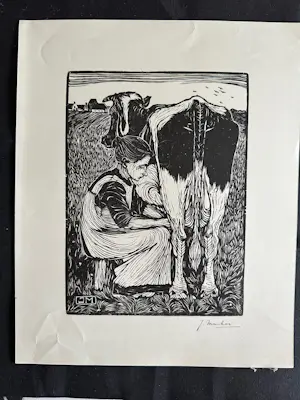 Jan Mankes - Houtsnede Koemelkster kopen? Bied vanaf 225!