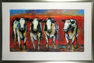 Frits van Eeden - Zeefdruk, Koeien 3 - Ingelijst (Zeer groot) verkocht voor € 50!