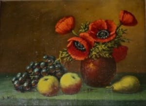 Niet of onleesbaar gesigneerd - Romantisch Stilleven Klaprozen - Hollandse School - 30-er jaren - Fraaie lijst kopen? Bied vanaf 1!