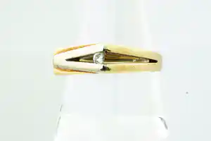 Vintage 14 krt gouden A-symmetrische solitair-ring - bicolor - 0.10ct briljant verkocht voor € 160!