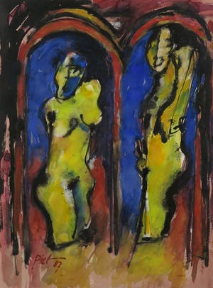 Piet Snoeren - Aquarel, Figuren - Ingelijst kopen? Bied vanaf 1!