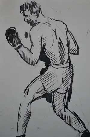 Herman Bieling - Inkttekening bokser - Voorzien van stempel kunstenaar kopen? Bied vanaf 1!