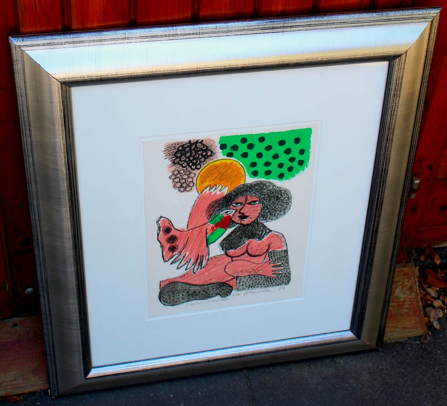Corneille - Ingelijste litho: 'Femme et oiseau'- 1986 verkocht voor € 275!