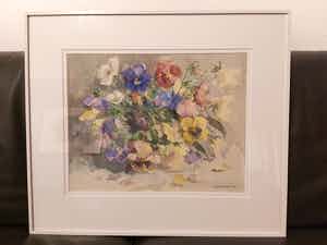 Theodorus van Oorschot - Violen in waterverf verkocht voor € 75!