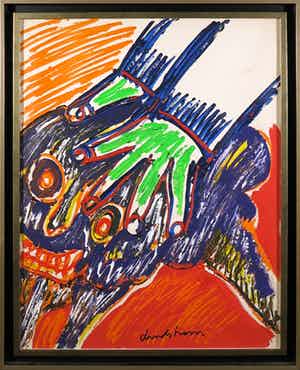 Bengt Lindstrom - Acryl op papier (op doek), Compositie met handen en dier - Ingelijst verkocht voor € 2000!