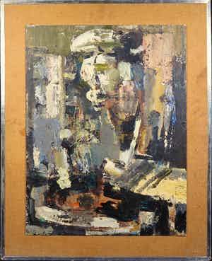 Fons de Kok - Olieverf op paneel, Interieur - Ingelijst verkocht voor € 50!
