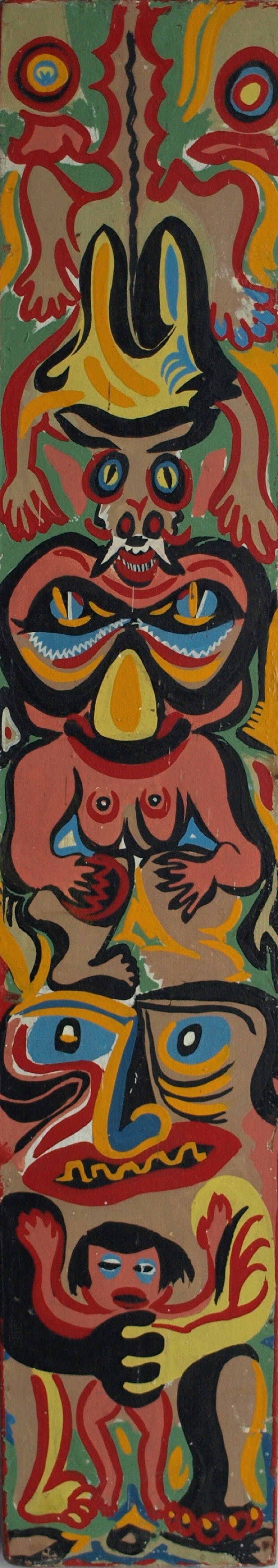 Niet of onleesbaar gesigneerd - Olieverf op houten frame , “Totempaal” – 68 cm hoog  kopen? Bied vanaf 1!