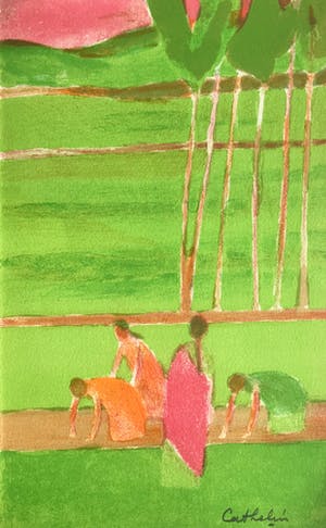 Bernard Cathelin - Mooie kleurrijke litho - 'Risière à Ceylon' - Gesigneerd - 1972 kopen? Bied vanaf 85!