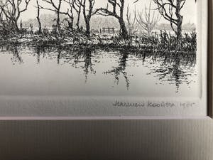 Harmen Kooistra - Bomenrij langs waterkant met in de verte een molen kopen? Bied vanaf 25!