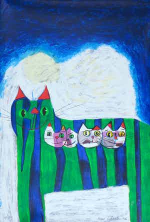 Franz Lauter - Zeefdruk op geschept papier, Cats verkocht voor € 1!