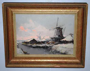 Jurrien Marinus Beek - Molens in de winter - olieverfschilderij kopen? Bied vanaf 80!