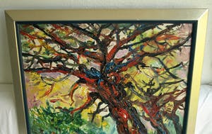 Hasan Djaafar - Ingelijst, olieverf op doek op board (marouflé), “Rode boom” – Groot - 93 x 73 kopen? Bied vanaf 300!