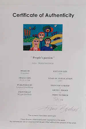 Franz Bodner - People's passion - zeefdruk met gesigneerd certificaat kopen? Bied vanaf 35!