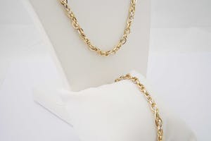 2541 - 14 Krt - Fraaie SET (collier & armband) Bicolor-gouden Prince of Wales kopen? Bied vanaf 670!