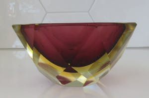 Flavio Poli - Fraai zevenkantig facet geslepen Sommerso glazen schaaltje kopen? Bied vanaf 10!