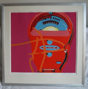 Niet of onleesbaar gesigneerd - GROTE ingelijste zeefdruk , Parkeermeter – gesigneerd – nr. 27 van 50 ex. kopen? Bied vanaf 1!