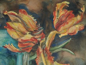 Willem Karel Rees - Aquarel , Stilleven met Tulpen – gesigneerd & ingelijst – ca 1930 kopen? Bied vanaf 45!
