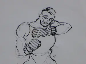 Herman Bieling - De bokser - Inkttekening kopen? Bied vanaf 30!