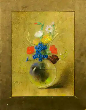 Jan Bleys - Krijttekening, Vaas met bloemen vendu pour 70€ !