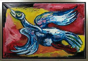 Martin van Wordragen - Gemengde techniek op doek, Opvliegende vogels - Ingelijst (Groot) verkocht voor € 250!