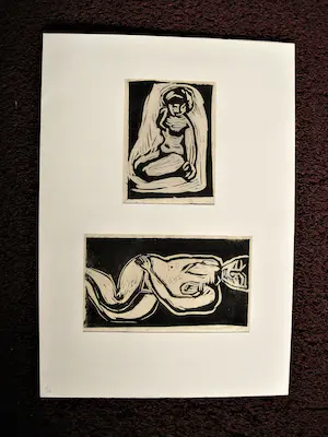 Herman Stammeshaus - Vroeg (1955) dubbele Houtsnede "staand & liggend naakt" Zeer kleine oplage! kopen? Bied vanaf 45!
