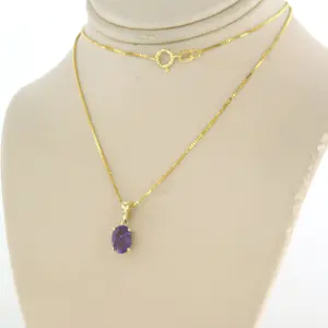 14k geel gouden collier  met hanger bezet met amethist - 45 cm kopen? Bied vanaf 160!