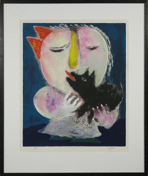 Juan Garcia Ripolles - Zeefdruk, Niña con perrito - Ingelijst kopen? Bied vanaf 150!