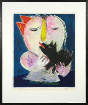 Juan Garcia Ripolles - Zeefdruk, Niña con perrito - Ingelijst verkocht voor € 150!
