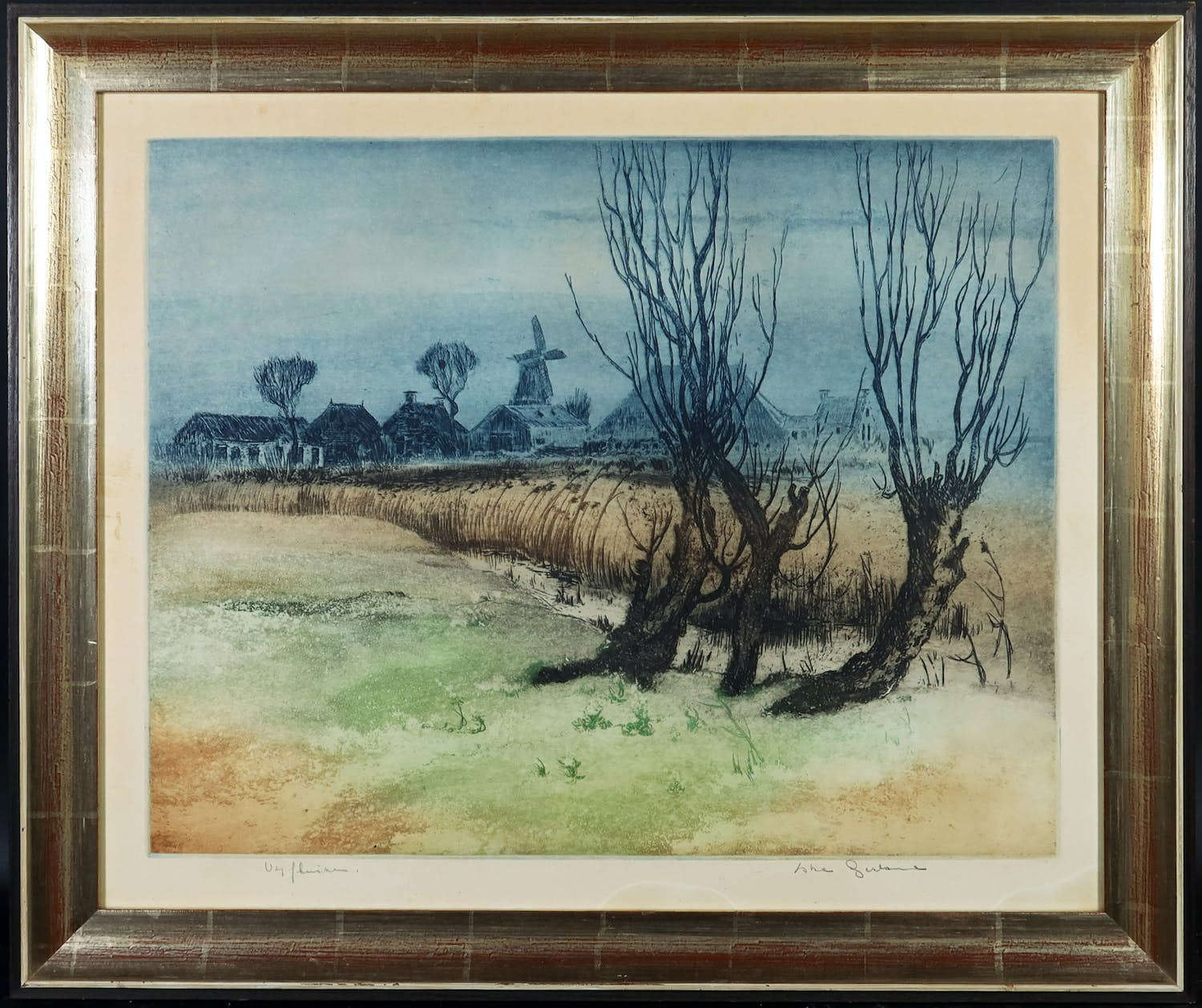 Abe Gerlsma - Ets, Vijfhuizen - Ingelijst verkocht voor € 35!