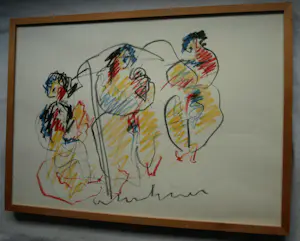 Anton Heyboer - Ingelijste pastel , 3 Vrouwen, met kindje kopen? Bied vanaf 125!