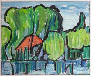 Paul Overhaus - Olieverf op doek, Aan het water - Ingelijst kopen? Bied vanaf 80!